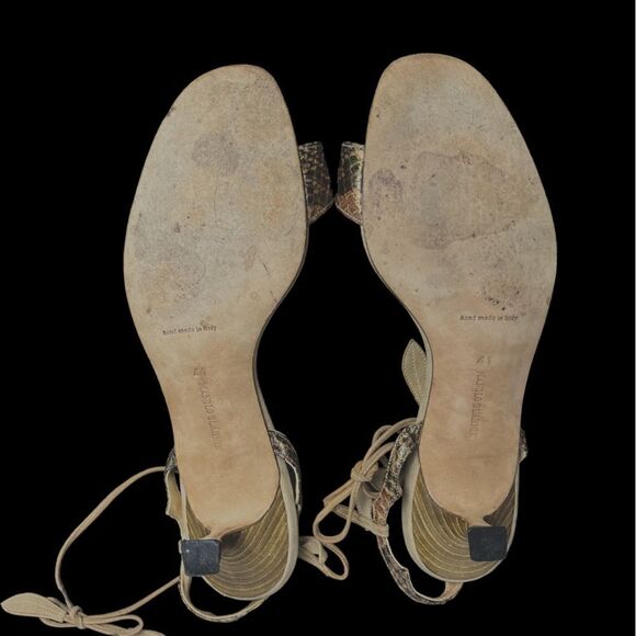 Manolo Blahnik Embossed Snake Leather Sandal w/2” Kitten Heel Great Cond Sz. 41 - Picture 10 of 11